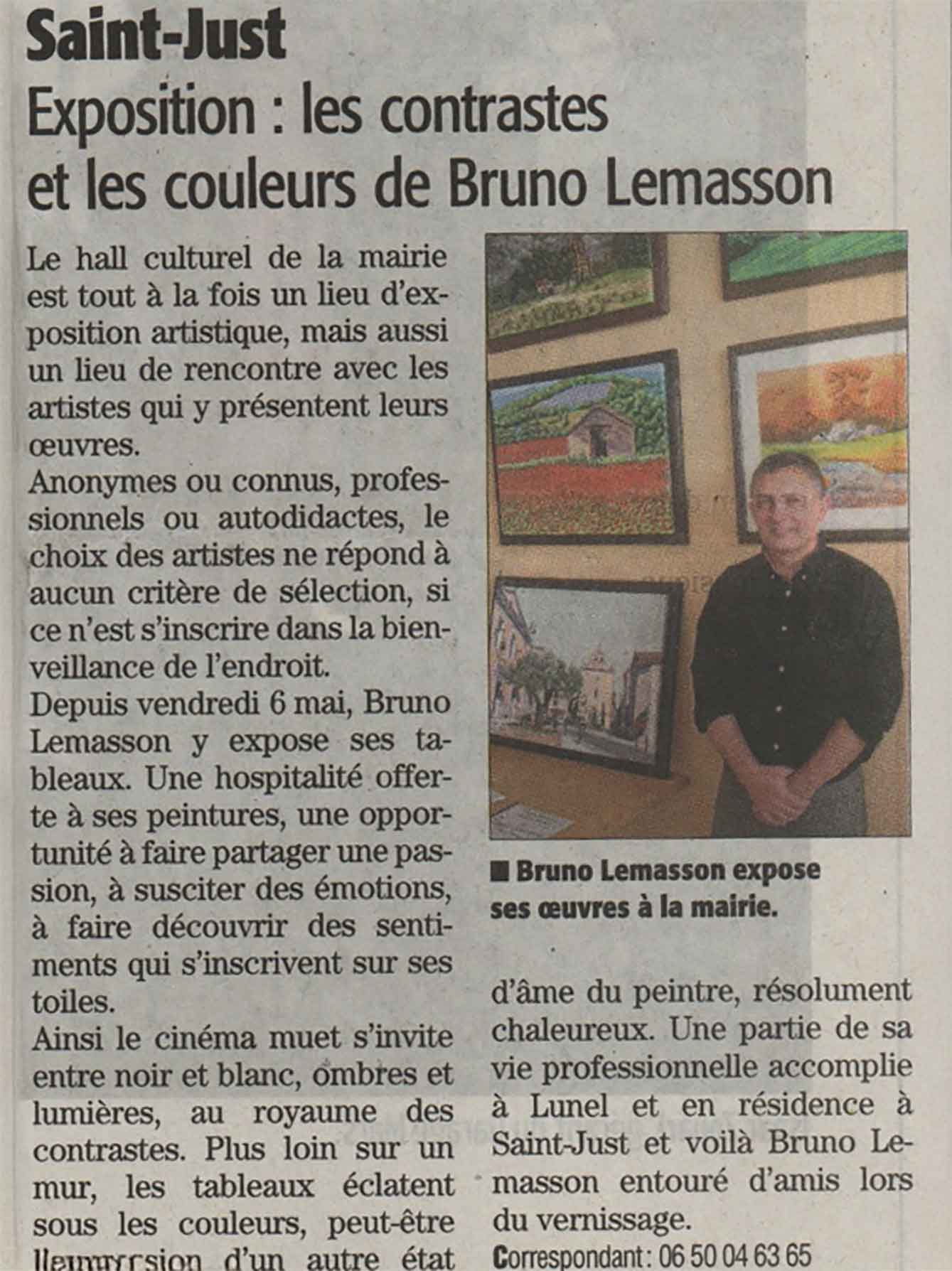 EXPOSITION LES CONTRASTES ET LES COULEURS DE BRUNO LEMASSON
